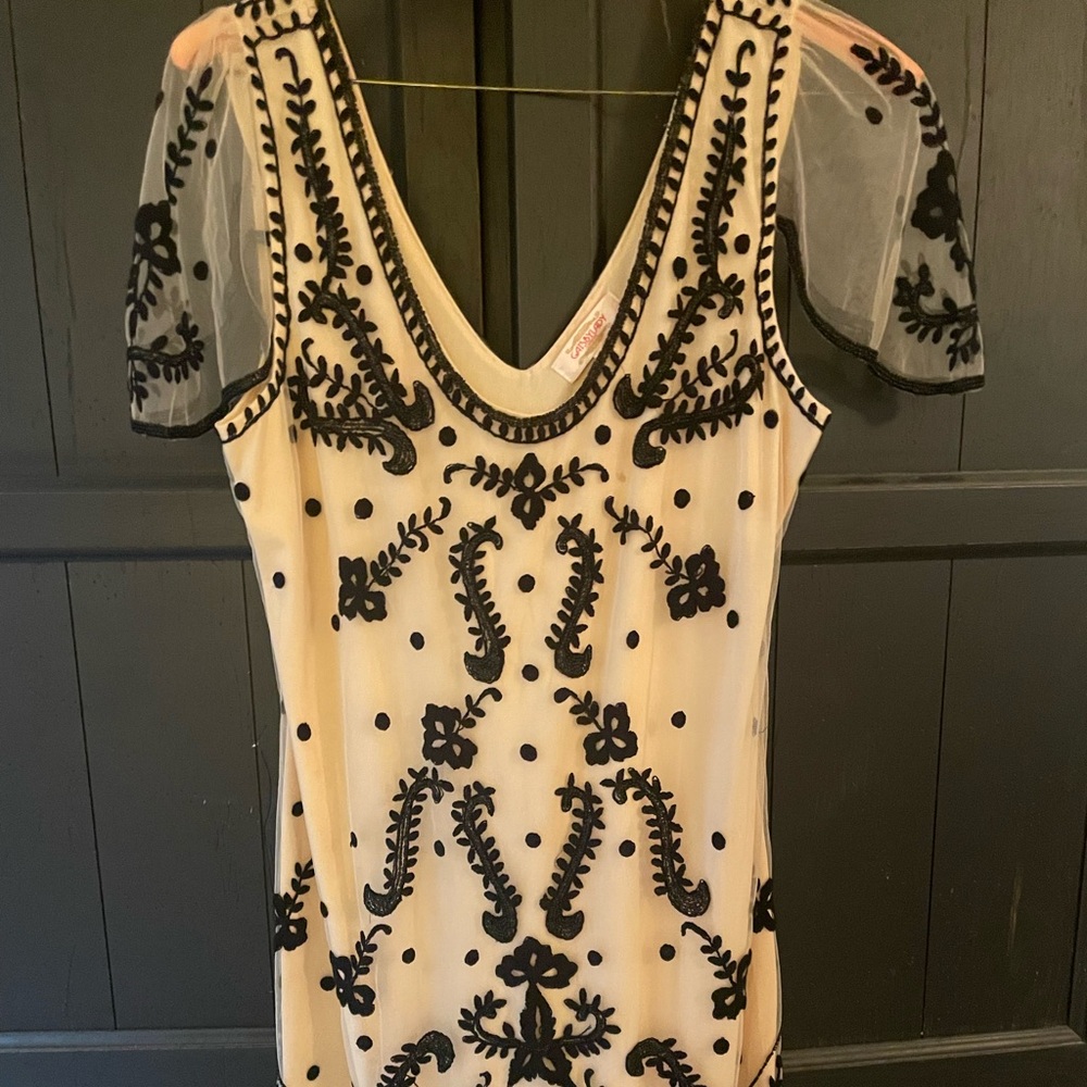 Gatsbylady size 14 dress. Cream color with black bead and details.